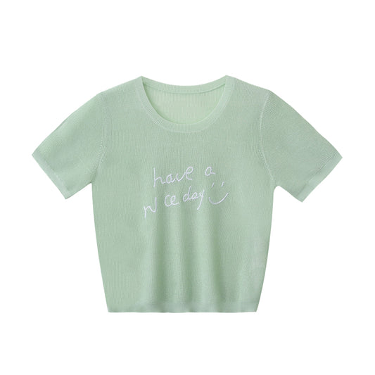 Linen Blend Knit Message T-Shirt