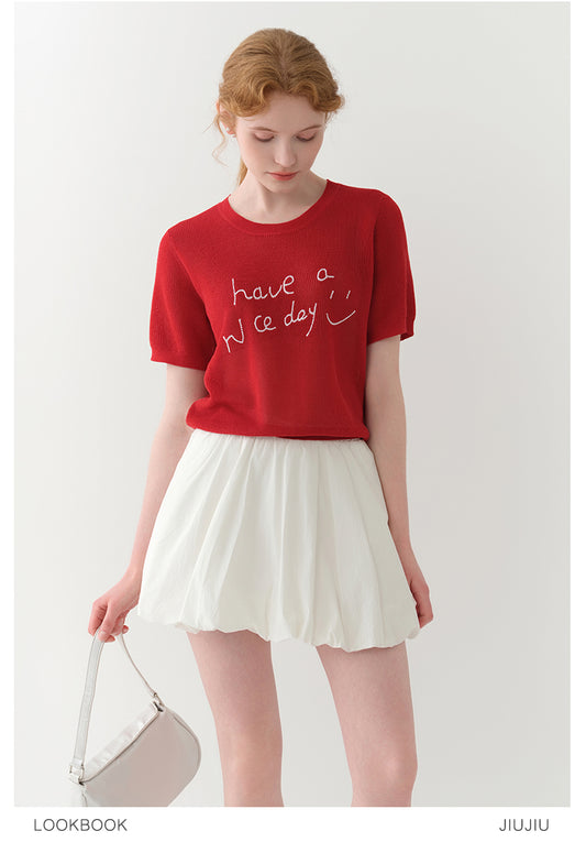 Linen Blend Knit Message T-Shirt