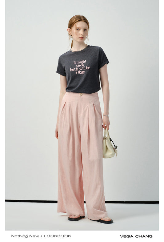 Viscose Blend Pleated Wide-Leg Pants