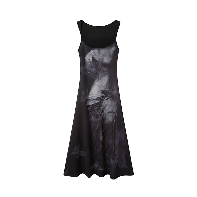 Sleeveless Maxi Dress With Venus And Butterfly Print