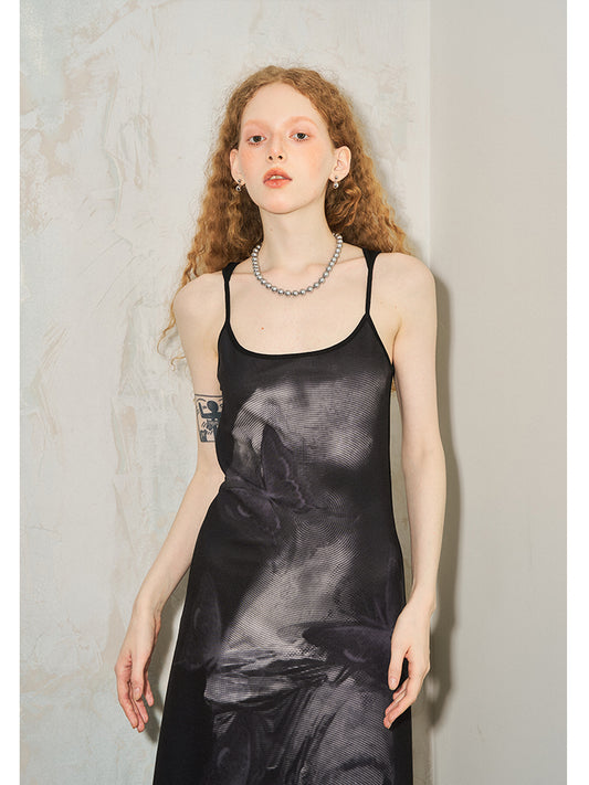 Sleeveless Maxi Dress With Venus And Butterfly Print