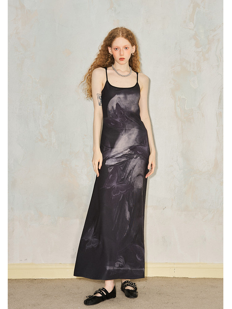 Sleeveless Maxi Dress With Venus And Butterfly Print