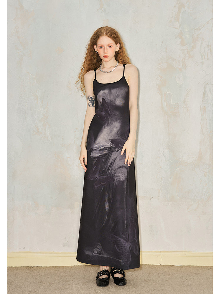 Sleeveless Maxi Dress With Venus And Butterfly Print