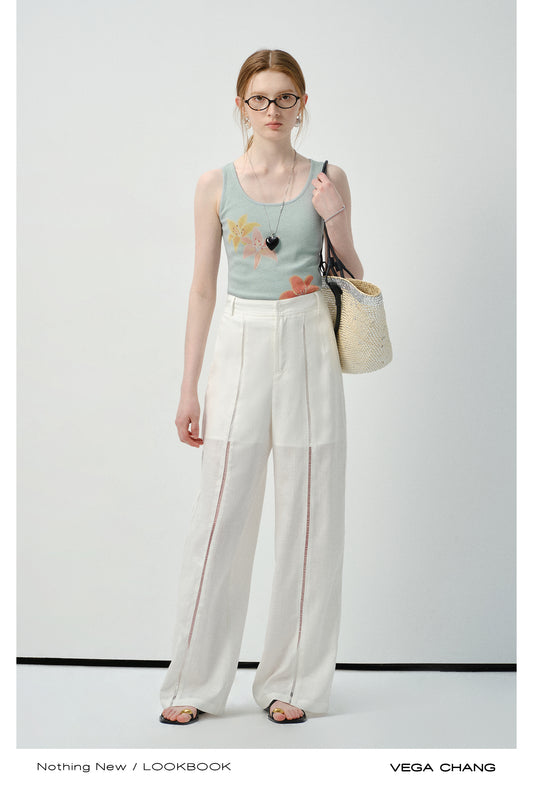 Lace-Striped Sheer Trousers