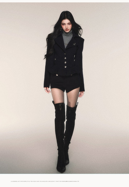 Tailored Double-Breasted Short Jacket & Shorts