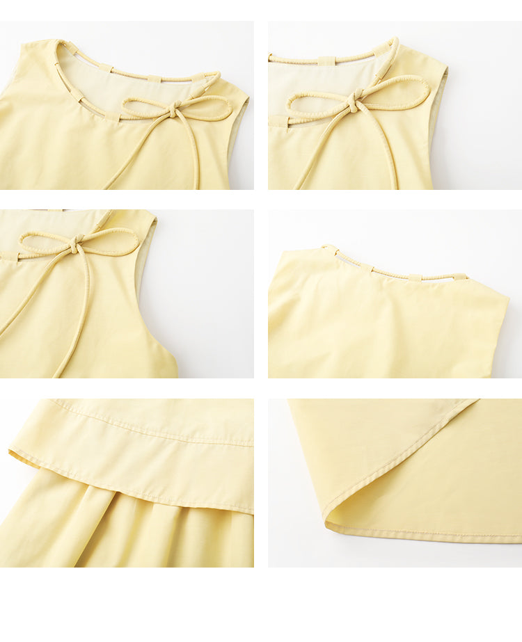 Faux Two-Piece Dress With Tie-Loop Neckline