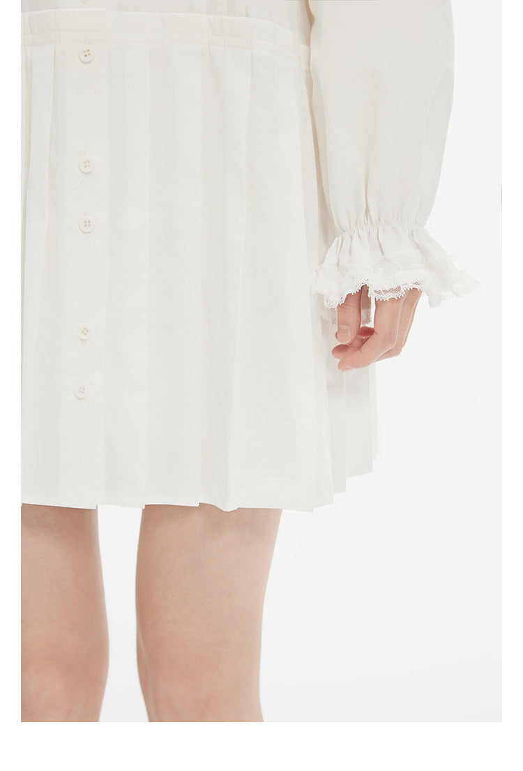 Contrast Trim Large Ribbon Collar Pleated Dress