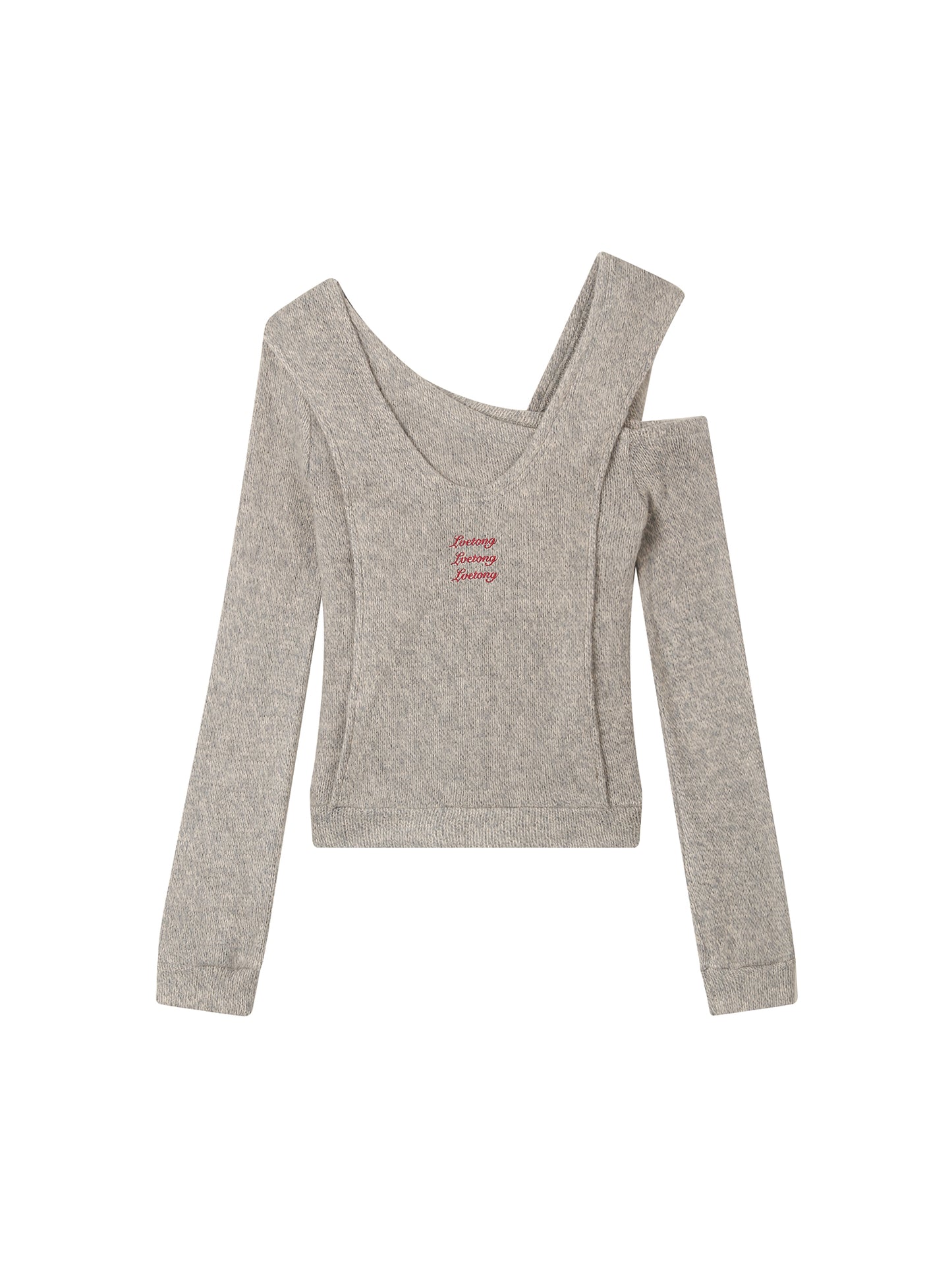 One Shoulder Faux-Layered Knit Top With Neck Band