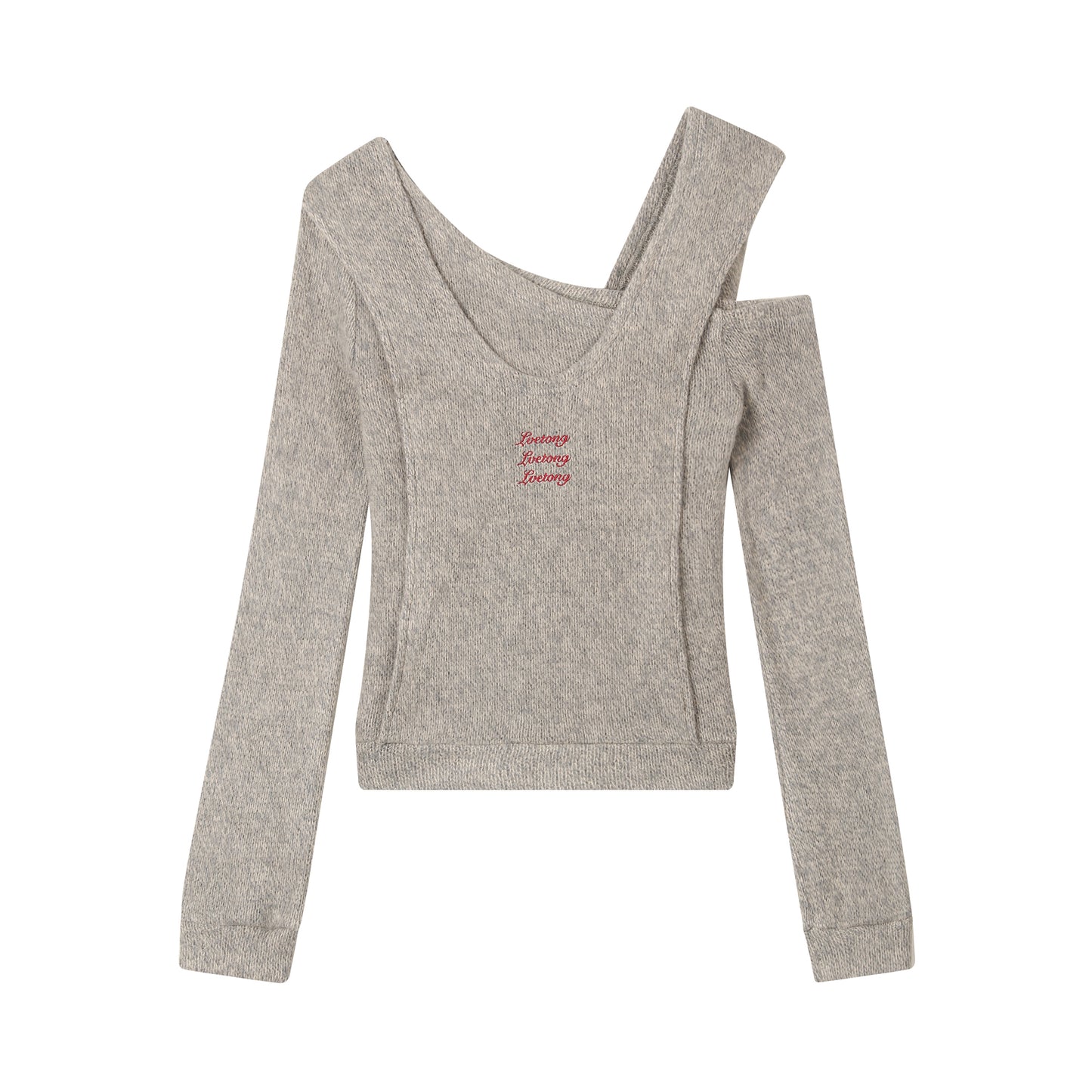 One Shoulder Faux-Layered Knit Top With Neck Band