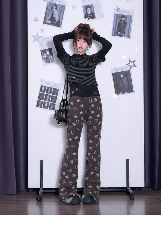 Faux Layered Lettuce Edge T-Shirt With Dog Paw Prints