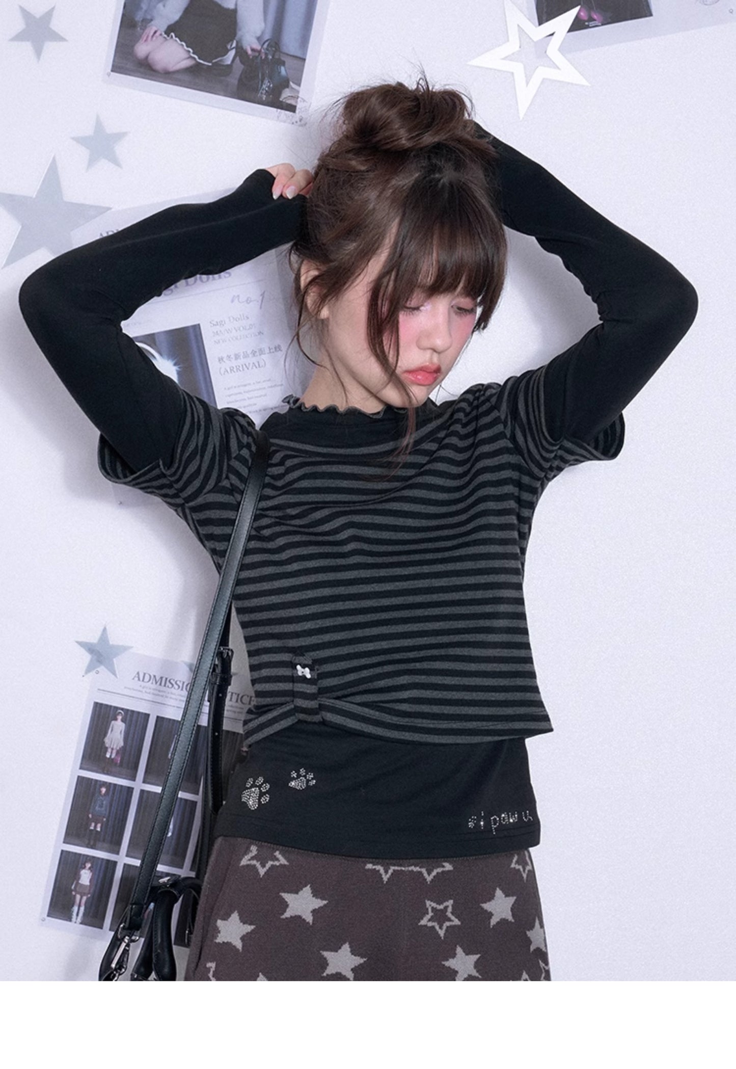 Faux Layered Lettuce Edge T-Shirt With Dog Paw Prints