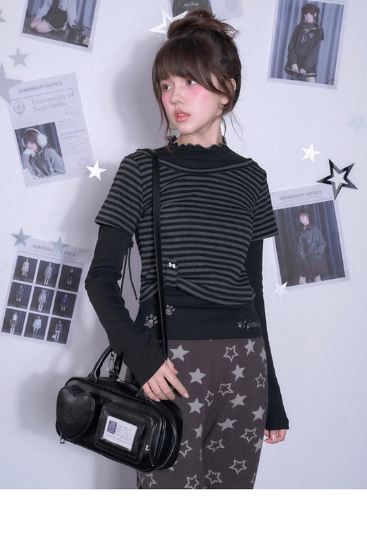 Faux Layered Lettuce Edge T-Shirt With Dog Paw Prints