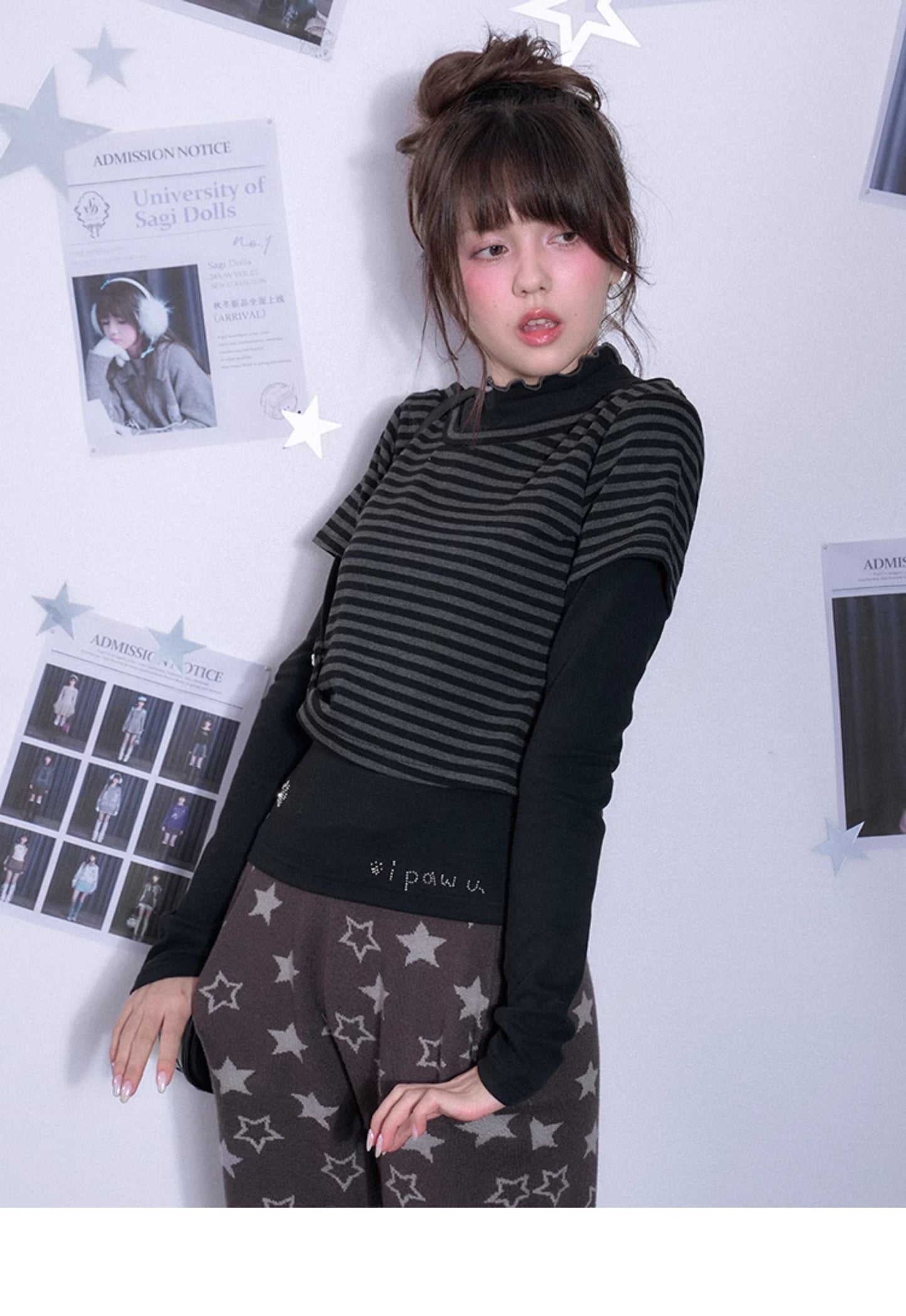 Faux Layered Lettuce Edge T-Shirt With Dog Paw Prints