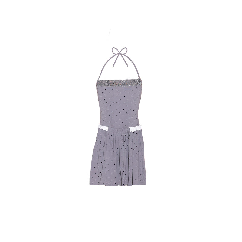 Polka Dot Halter Dress With Sequin Detail