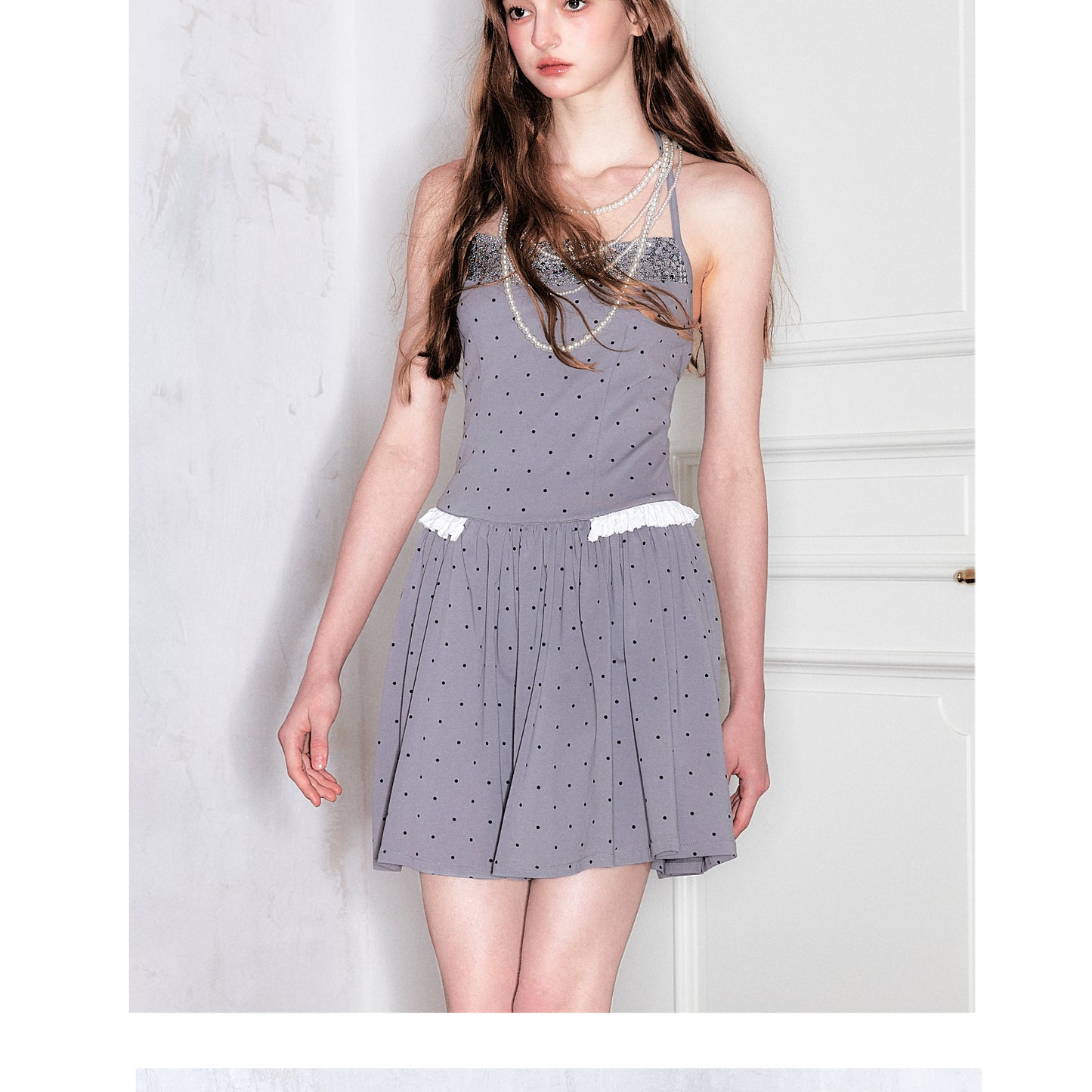 Polka Dot Halter Dress With Sequin Detail