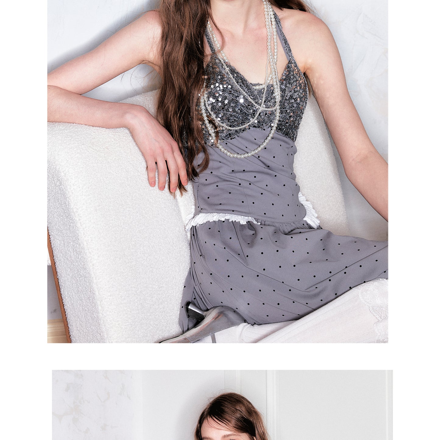Polka Dot Halter Dress With Sequin Detail