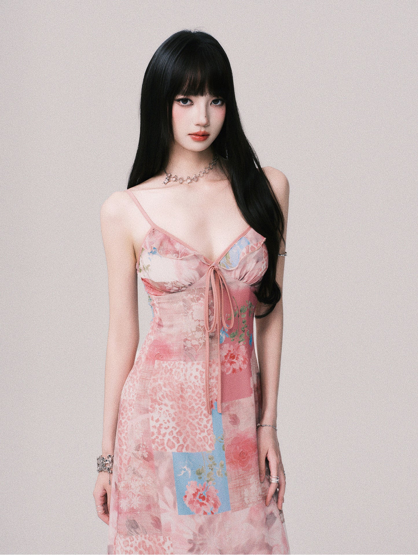 Patchwork Print Slip Dress