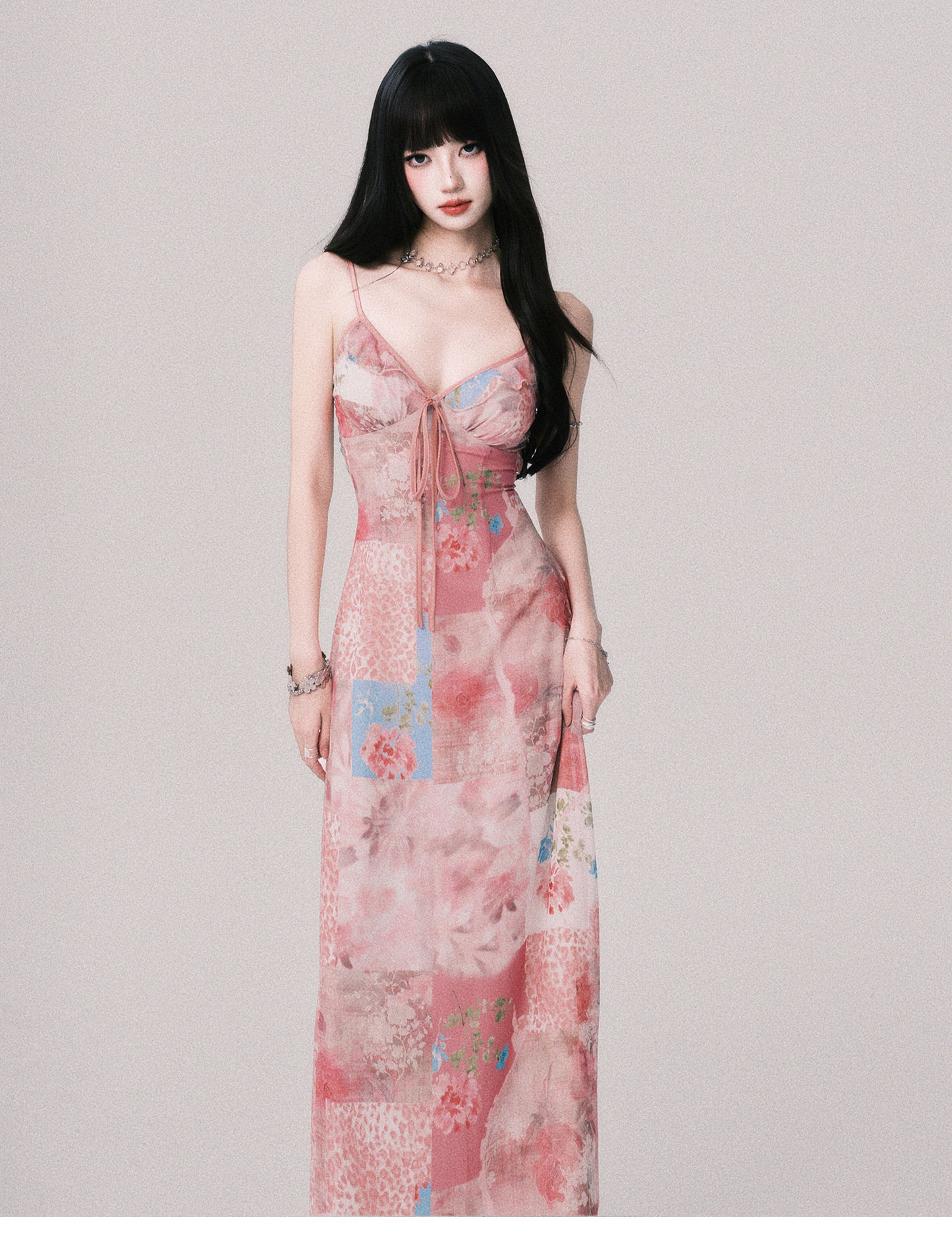 Patchwork Print Slip Dress