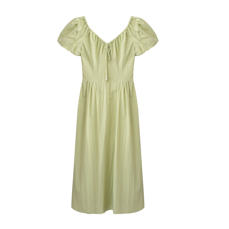 Gathered Neck Bubble Sleeve Dress