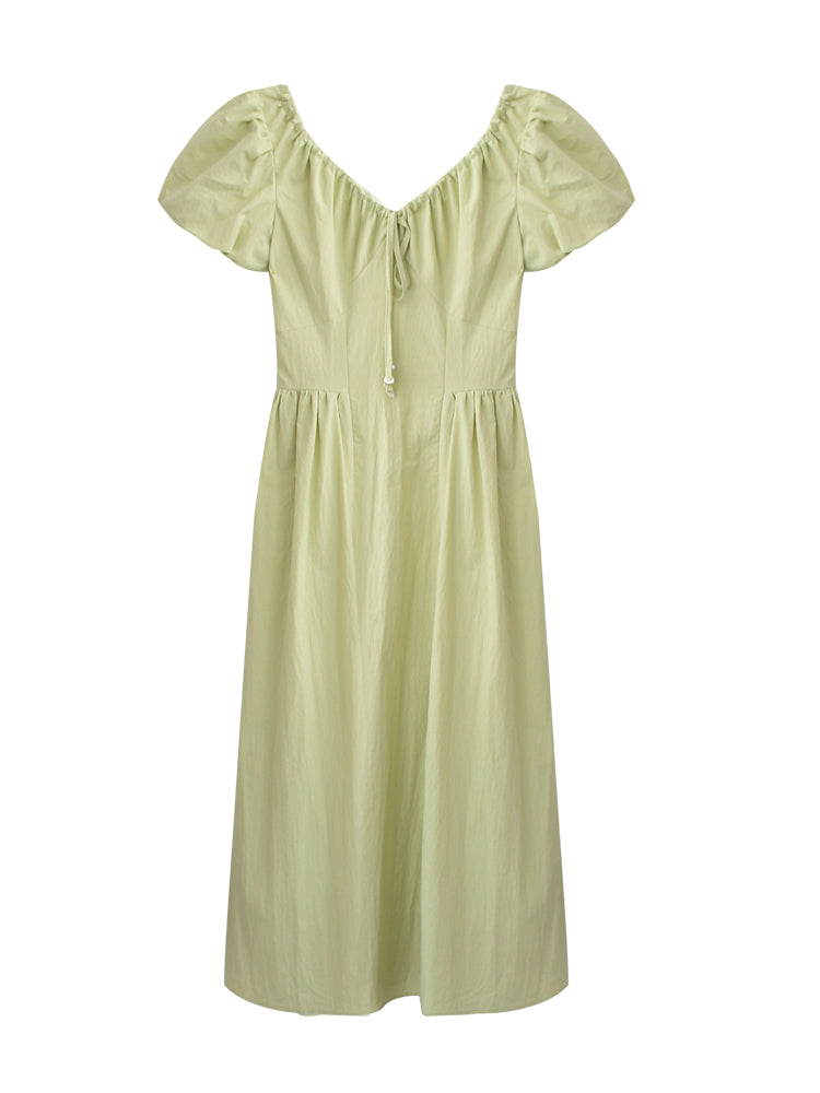 Gathered Neck Bubble Sleeve Dress