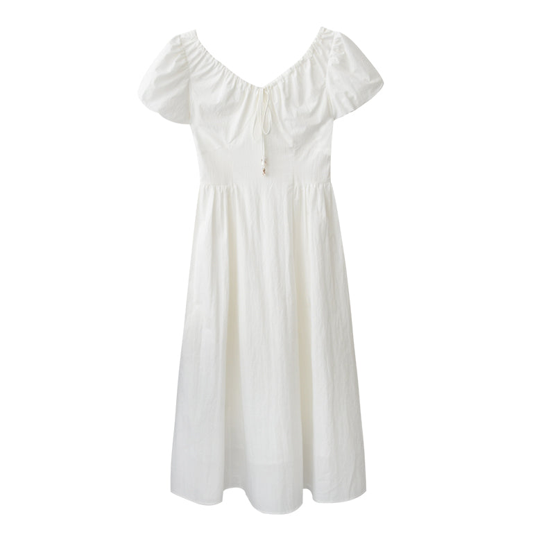 Gathered Neck Bubble Sleeve Dress