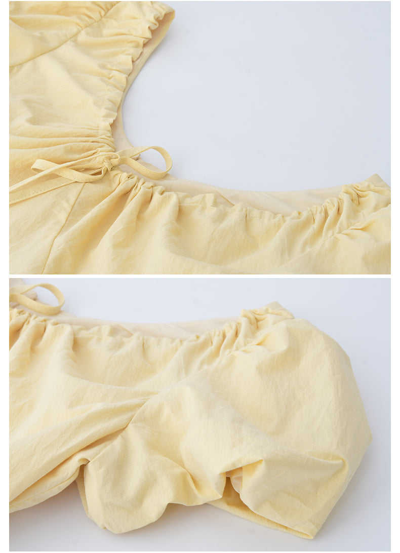 Gathered Neck Bubble Sleeve Dress