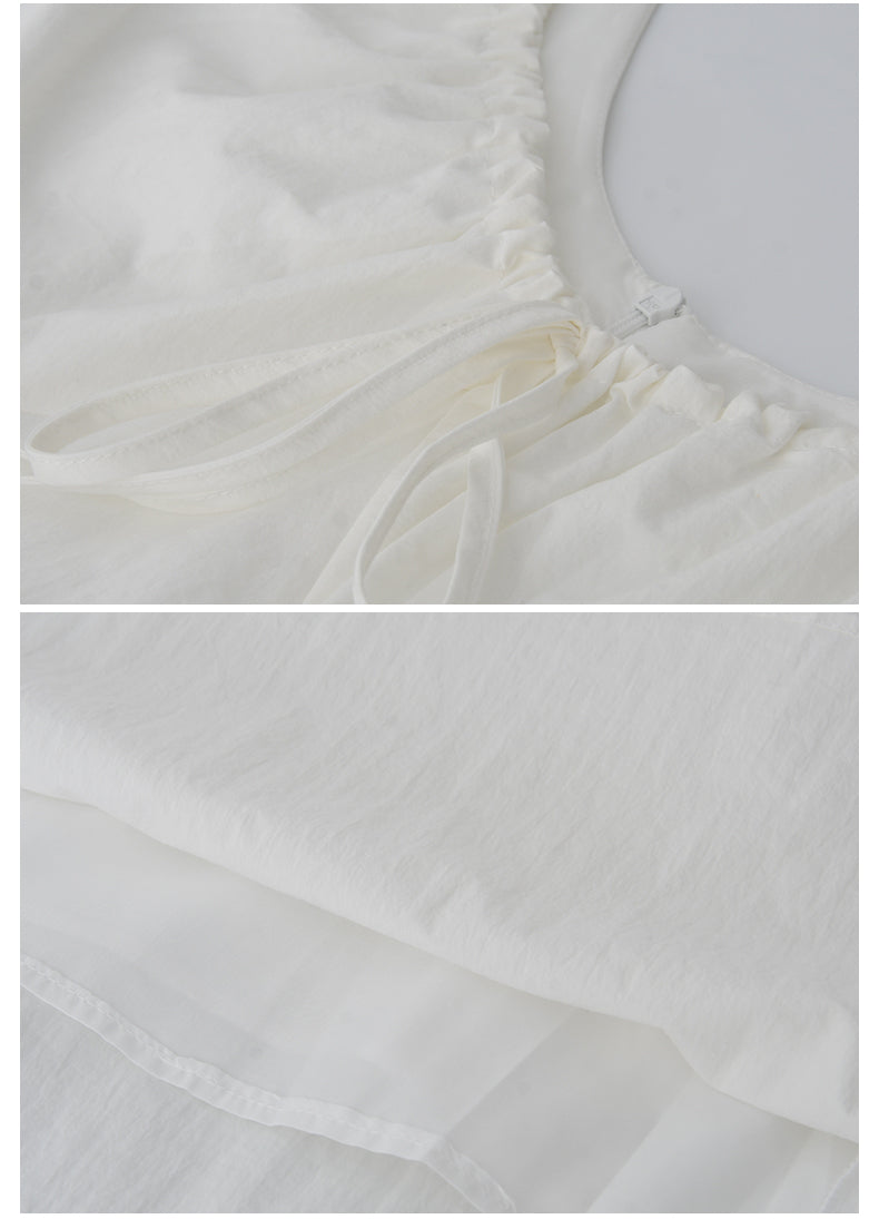 Gathered Neck Bubble Sleeve Dress