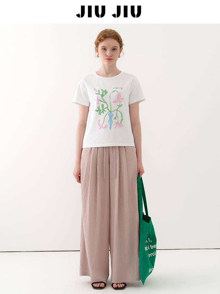 Flower Art Print Round Neck T-Shirt