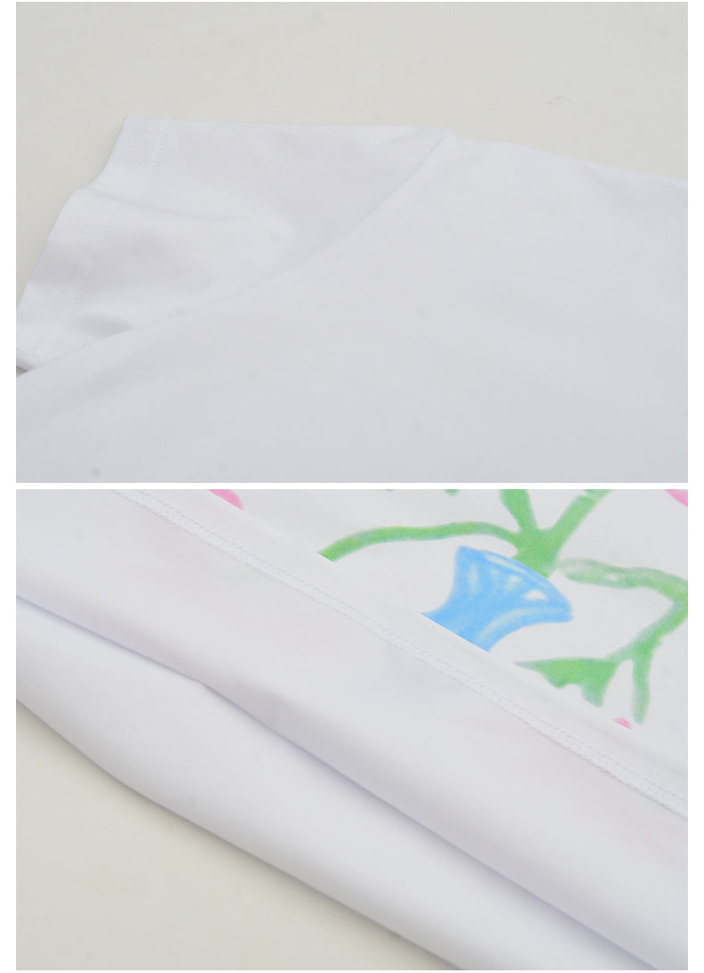 Flower Art Print Round Neck T-Shirt