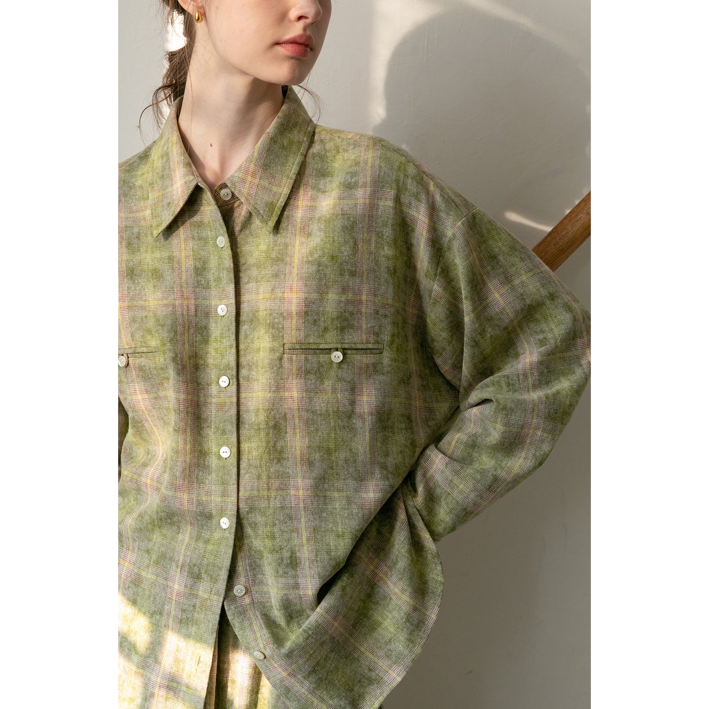 Plaid Round-Hem Shirt And Tiered Skirt