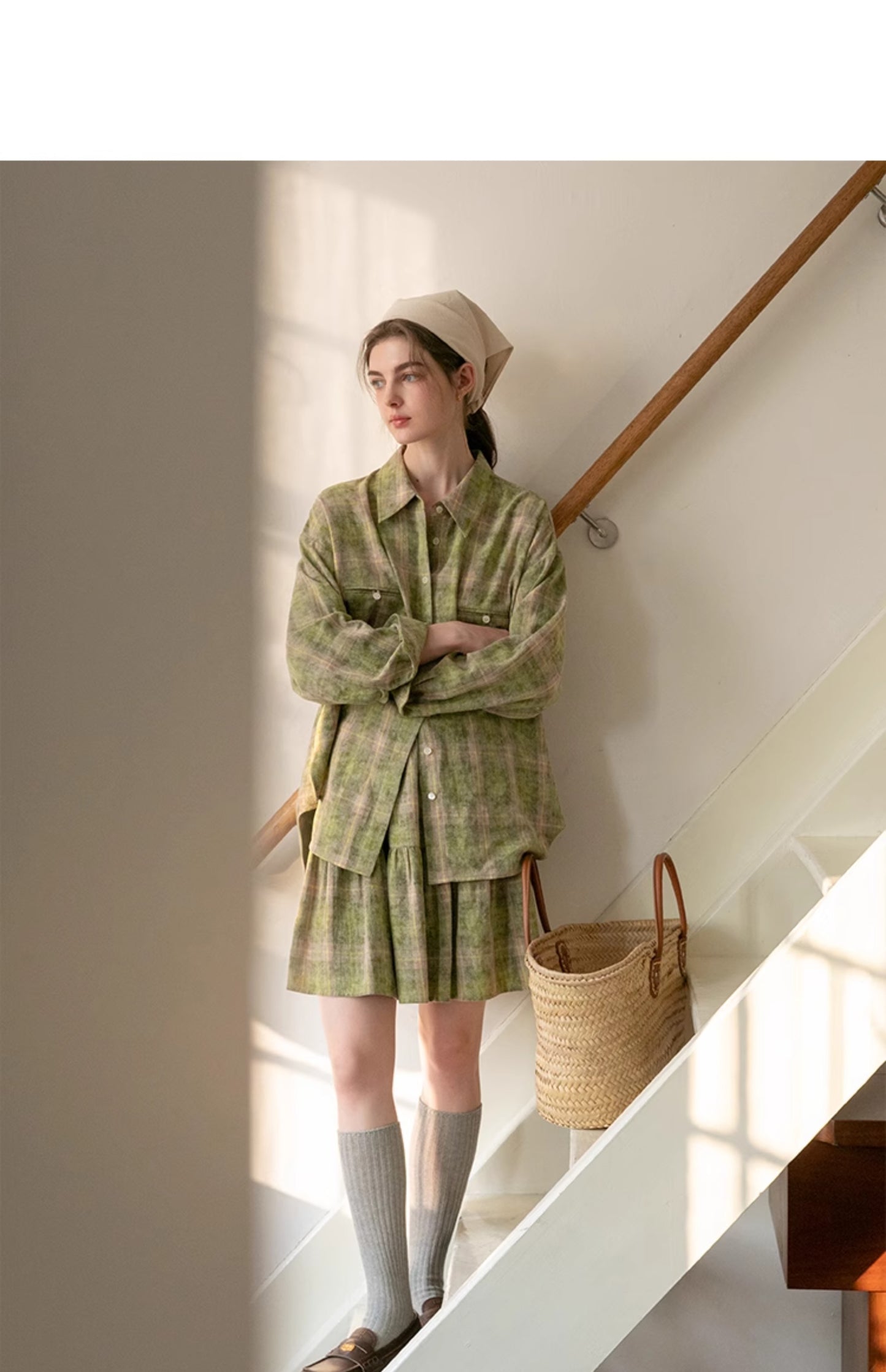 Plaid Round-Hem Shirt And Tiered Skirt