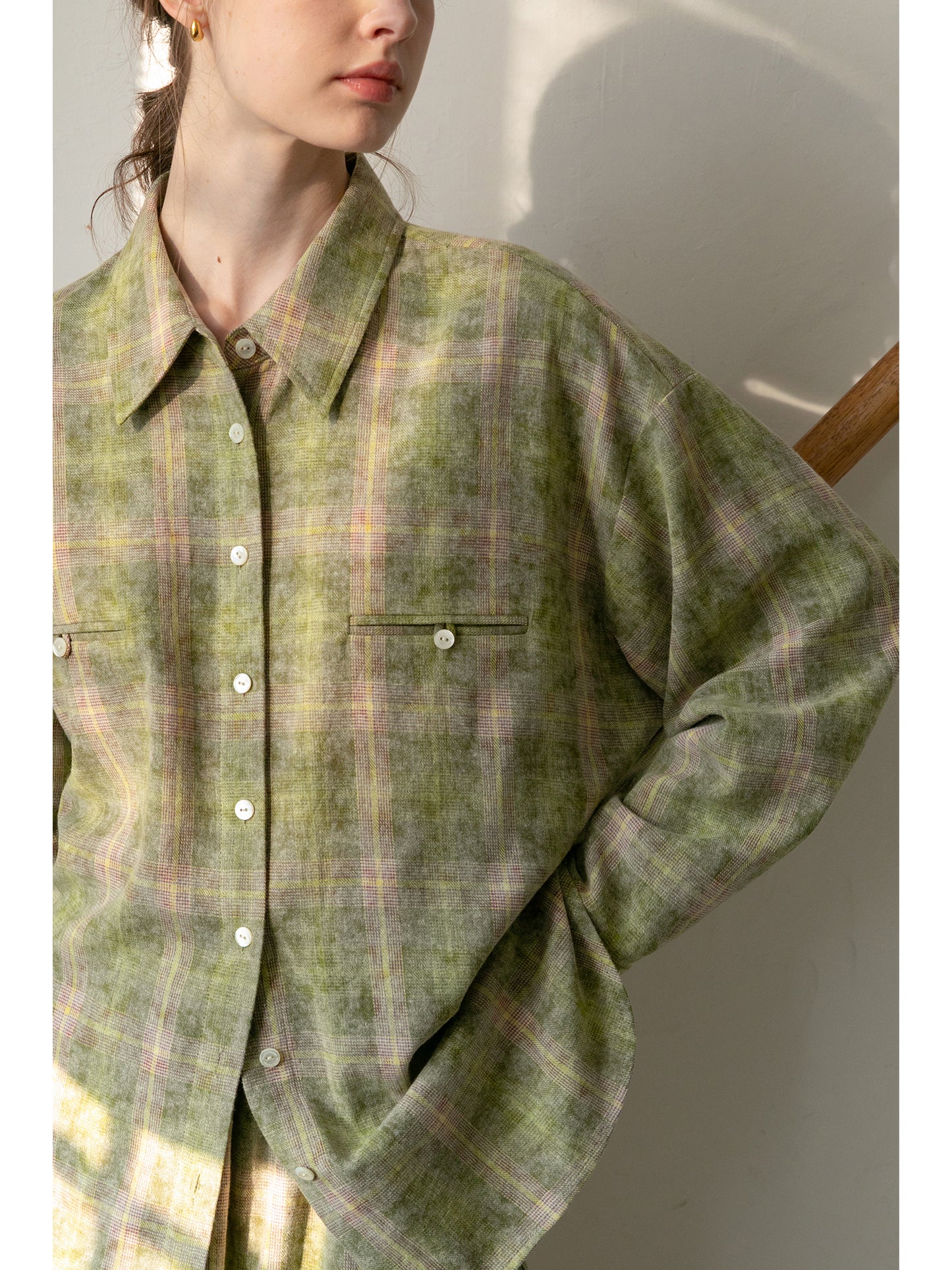 Plaid Round-Hem Shirt And Tiered Skirt