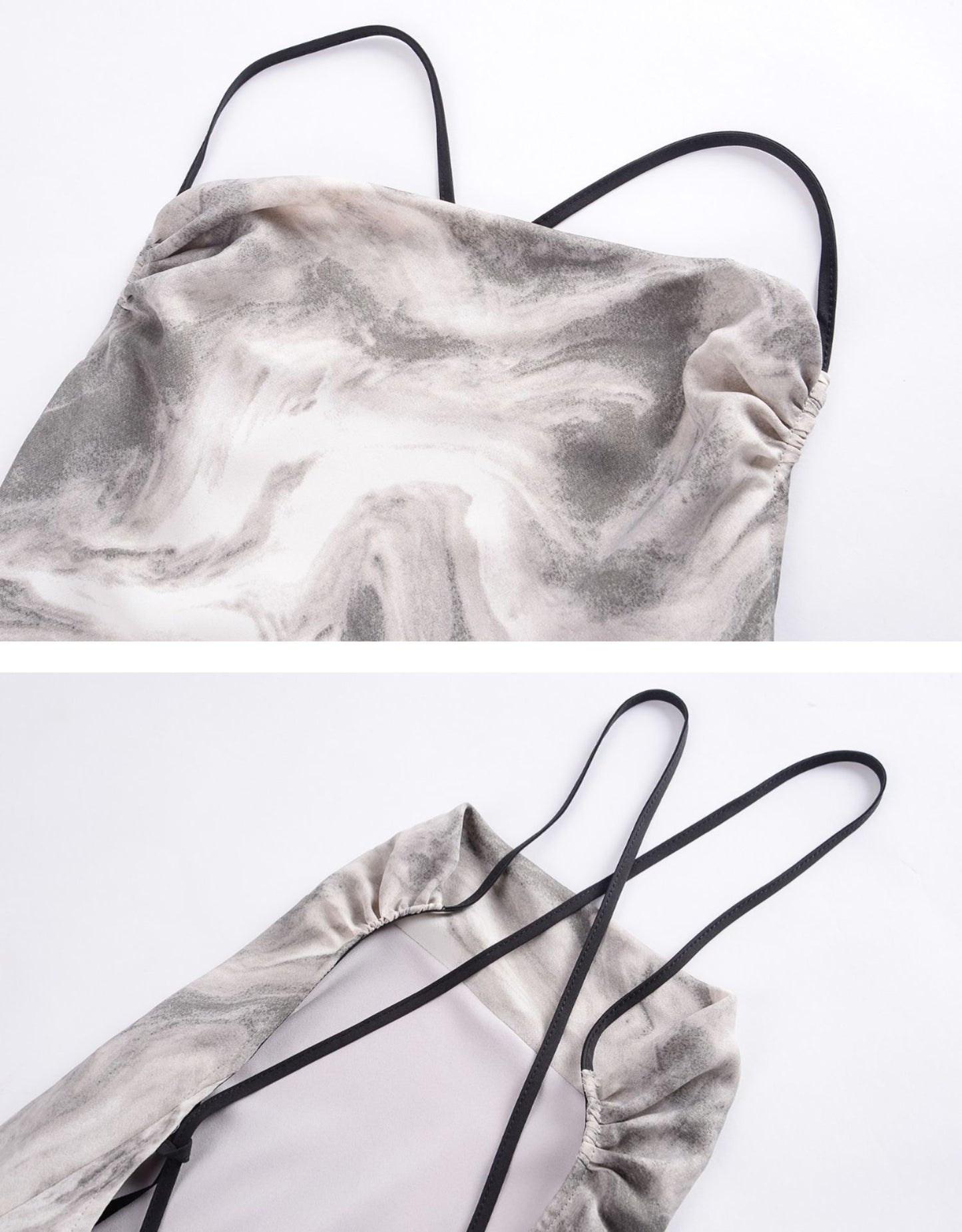 Open-Back Marble Smudge Print Maxi Dress
