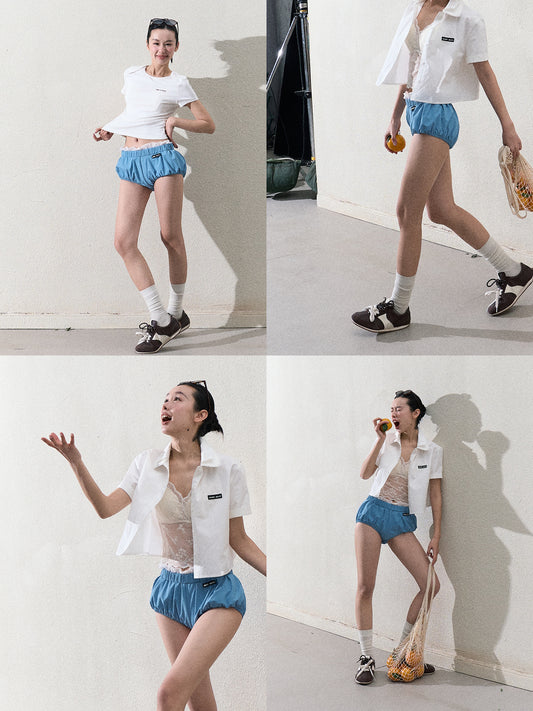 Puff Shorts With Lace Detail