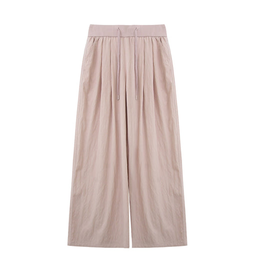 Breathable High Waist Wide-Leg Drawstring Pants