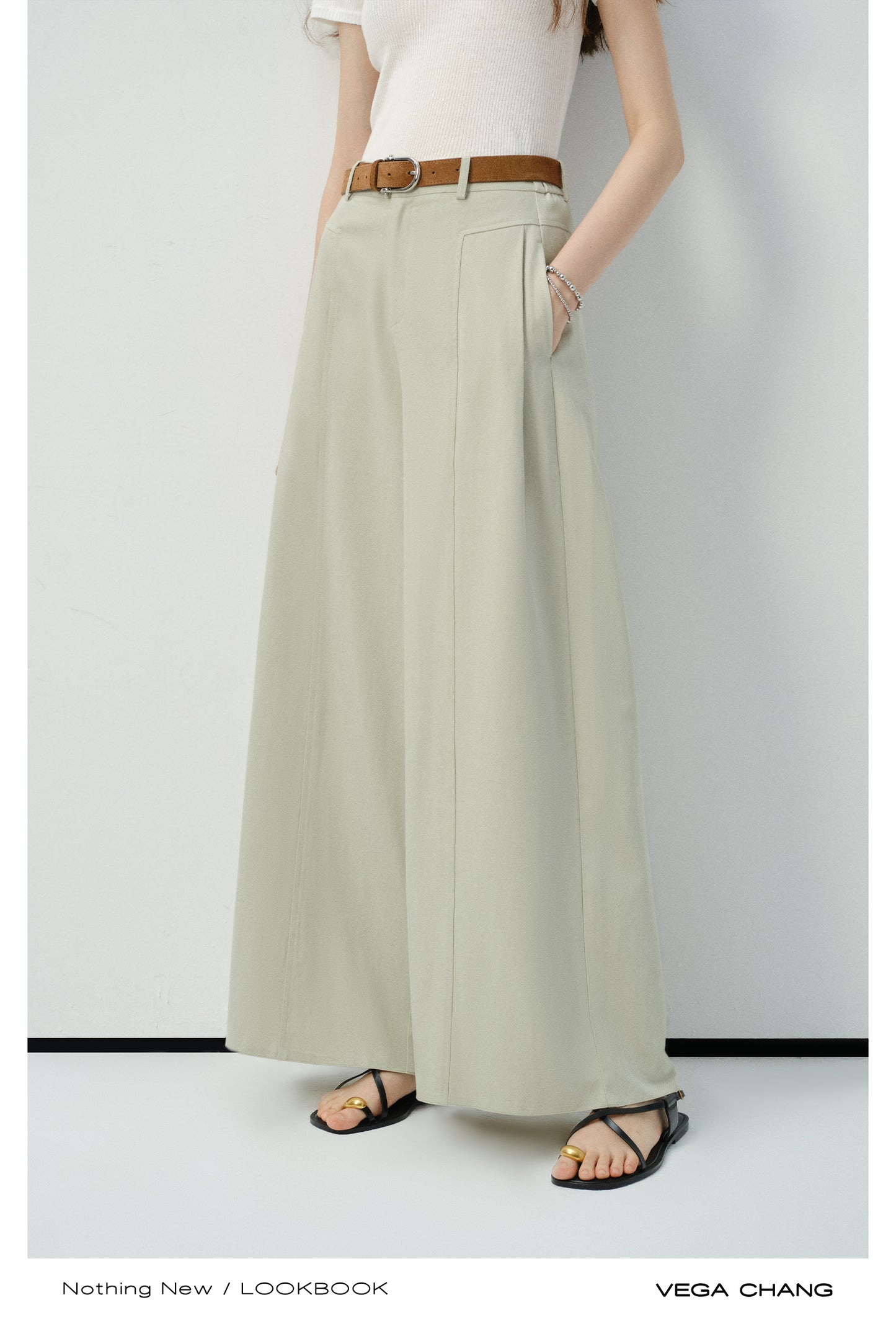 High-Waist Wide-Leg Pants In Natural Fabric