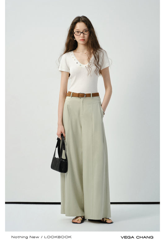 High-Waist Wide-Leg Pants In Natural Fabric