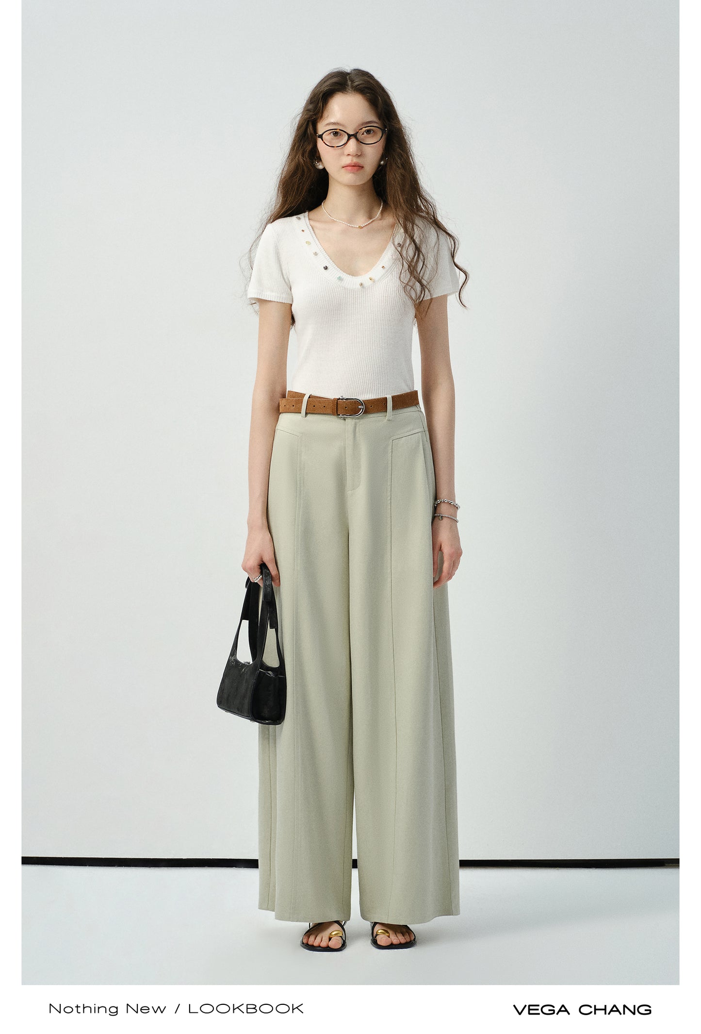 High-Waist Wide-Leg Pants In Natural Fabric