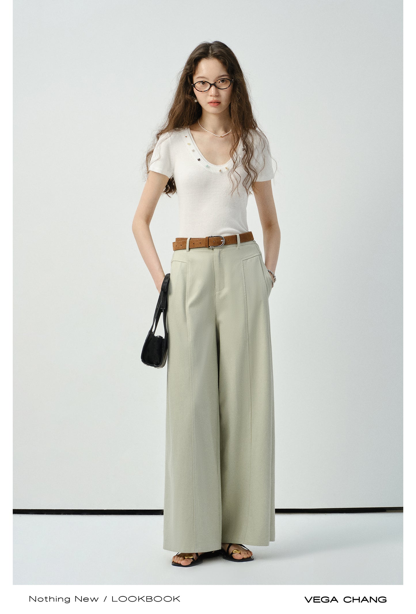 High-Waist Wide-Leg Pants In Natural Fabric