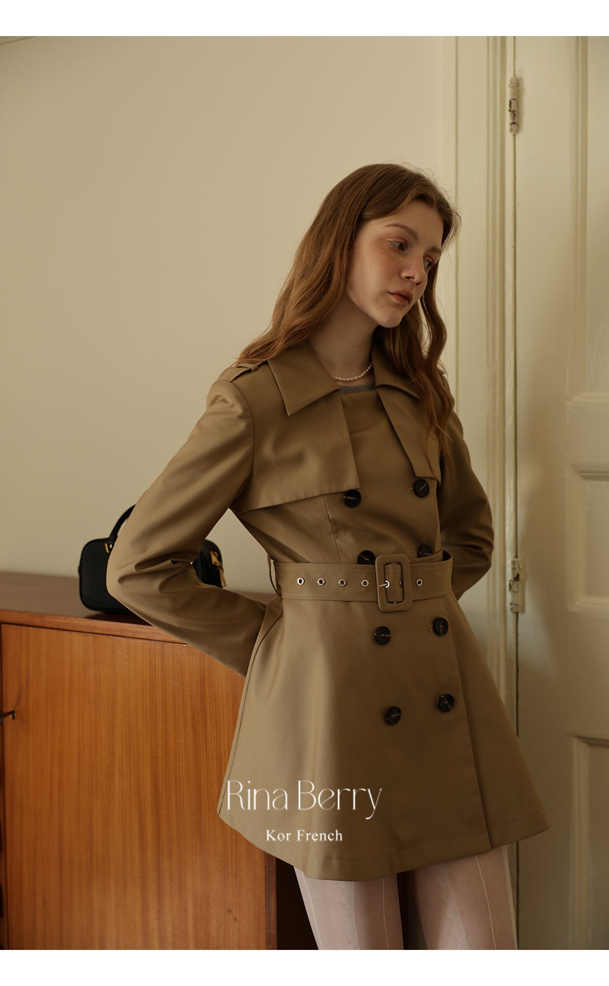 Slim Fit Belted Short Trench Coat In Dress Style