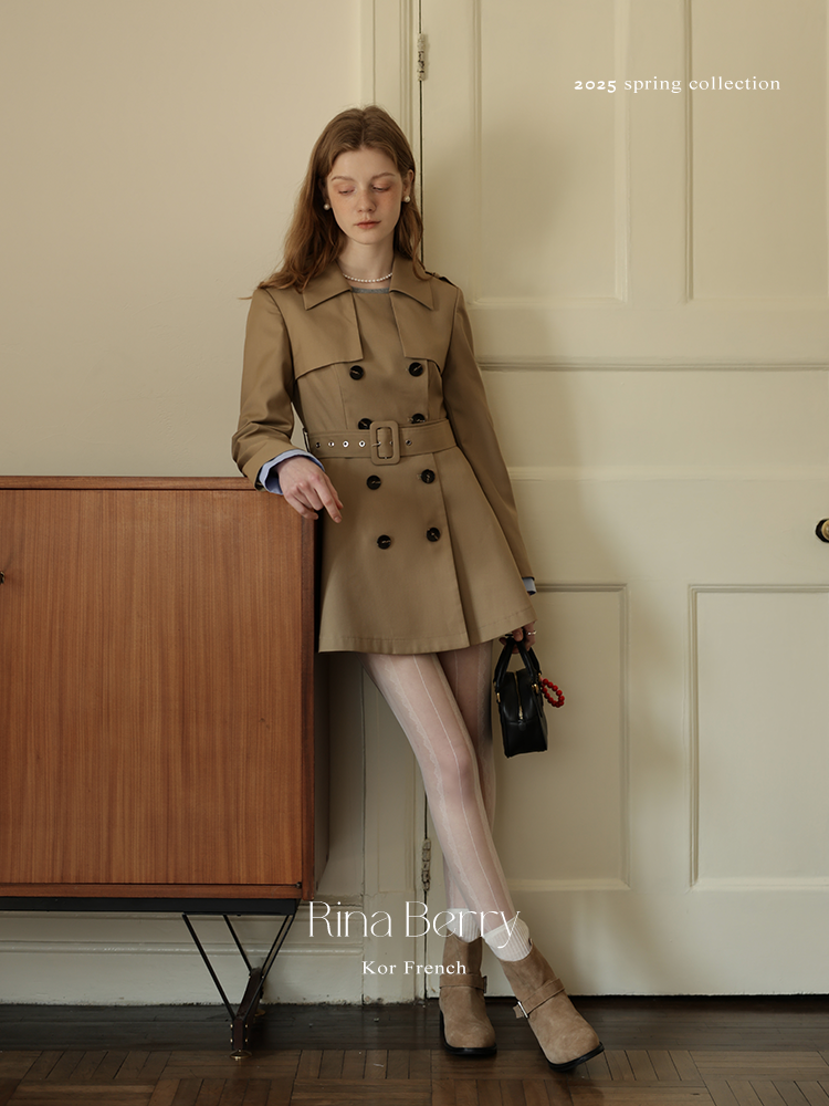 Slim Fit Belted Short Trench Coat In Dress Style