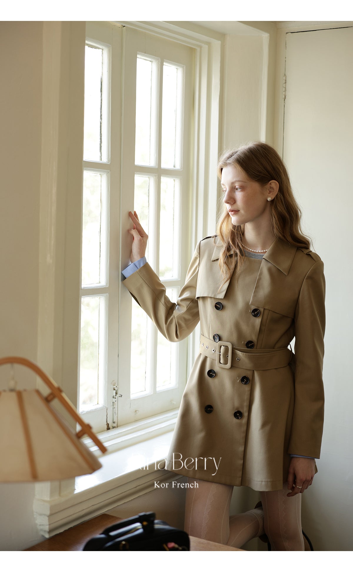 Slim Fit Belted Short Trench Coat In Dress Style