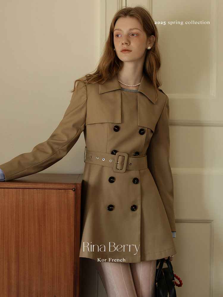 Slim Fit Belted Short Trench Coat In Dress Style