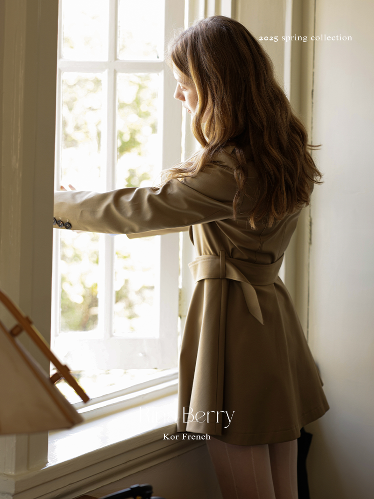 Slim Fit Belted Short Trench Coat In Dress Style