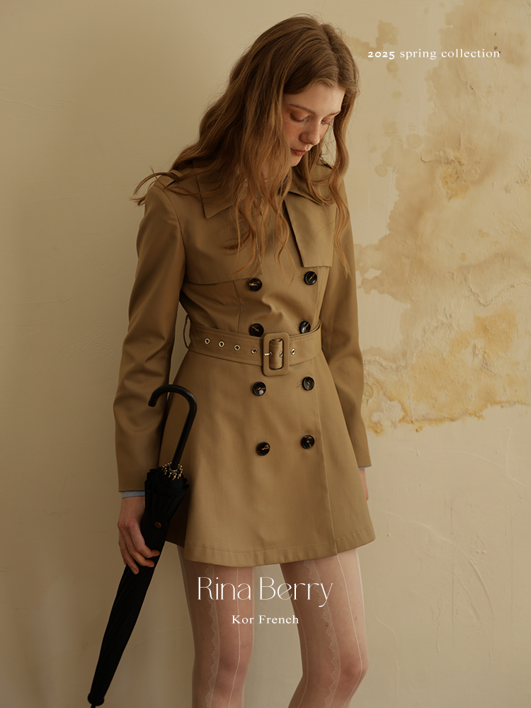 Slim Fit Belted Short Trench Coat In Dress Style
