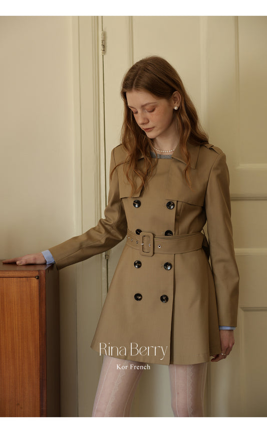 Slim Fit Belted Short Trench Coat In Dress Style