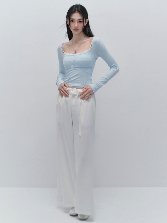 Slim Fit Top With Ballet Neck And Button Detail