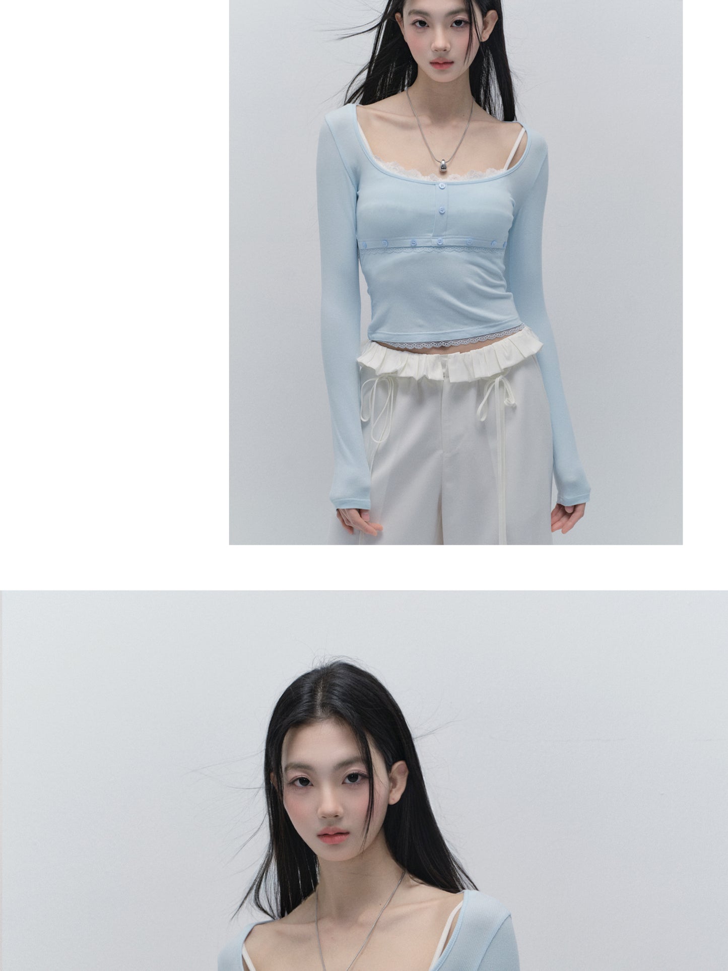 Slim Fit Top With Ballet Neck And Button Detail