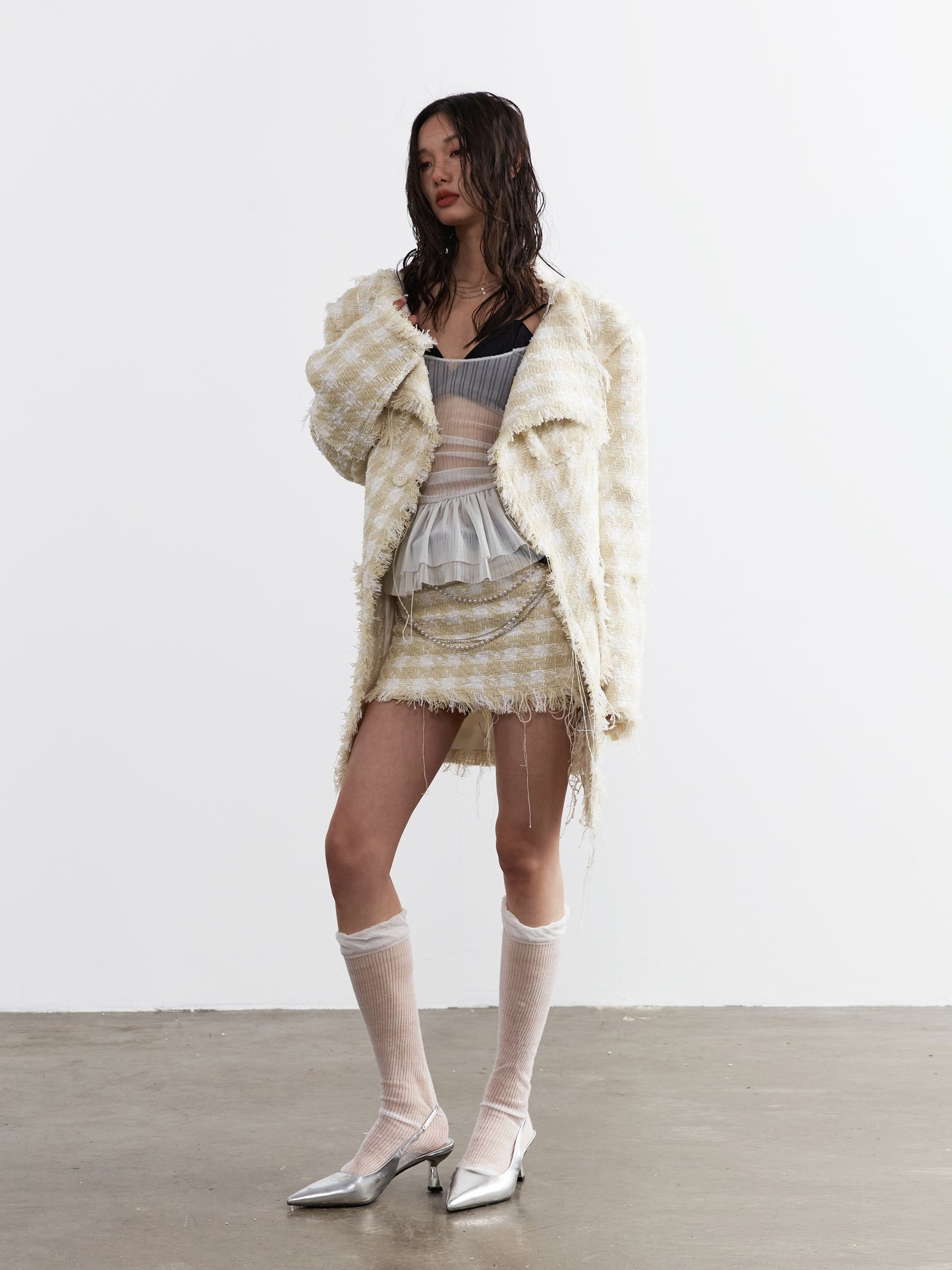 Fringed Mini Skirt With Studded Belt & Chain Detail