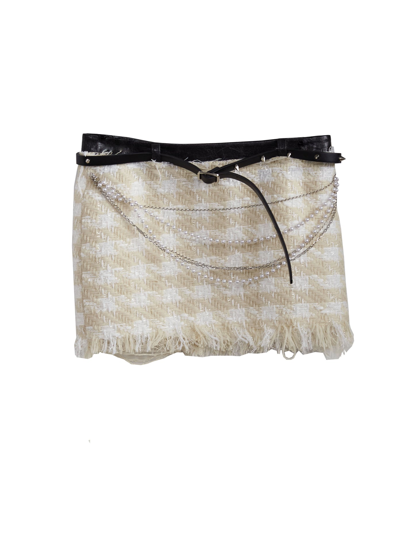 Fringed Mini Skirt With Studded Belt & Chain Detail
